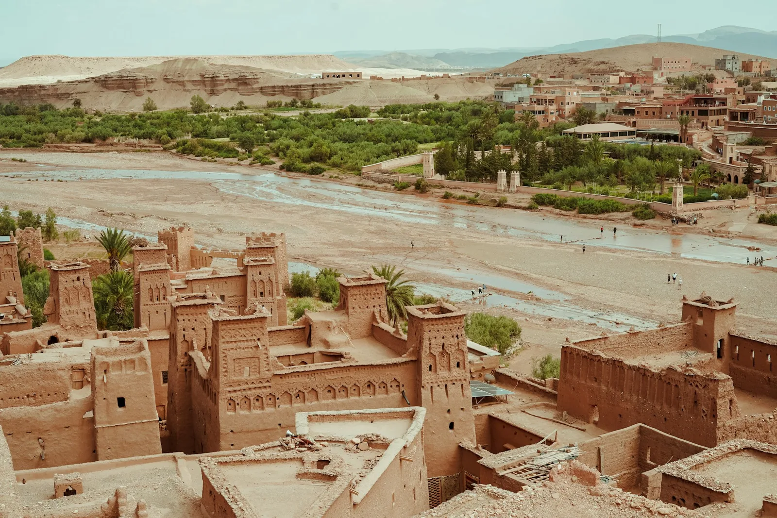 High vantage point overlooking Ait Ben Haddou ksar and the Ounila riverbed