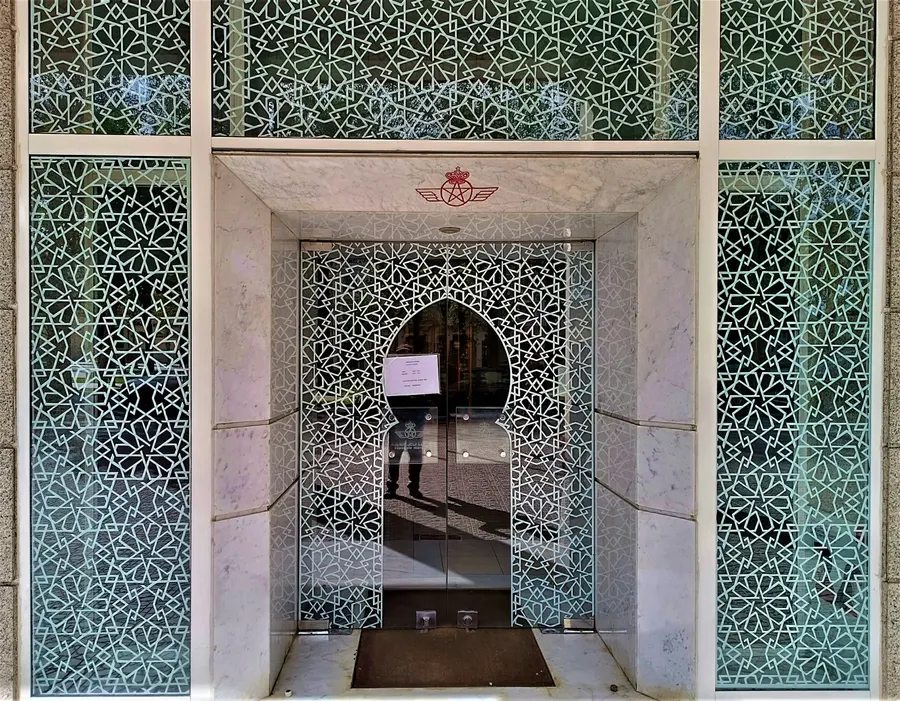 Decorative entrance portal with geometric Islamic latticework