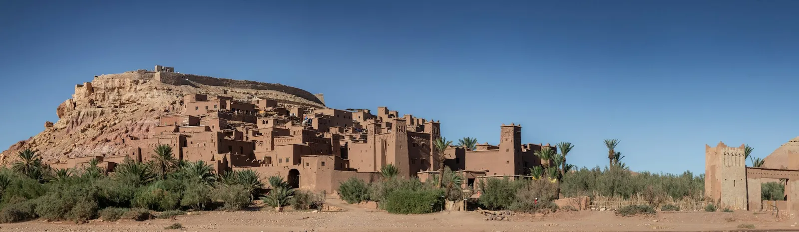 Panoramic landscape of the mudbrick ksar of Ait Ben Haddou