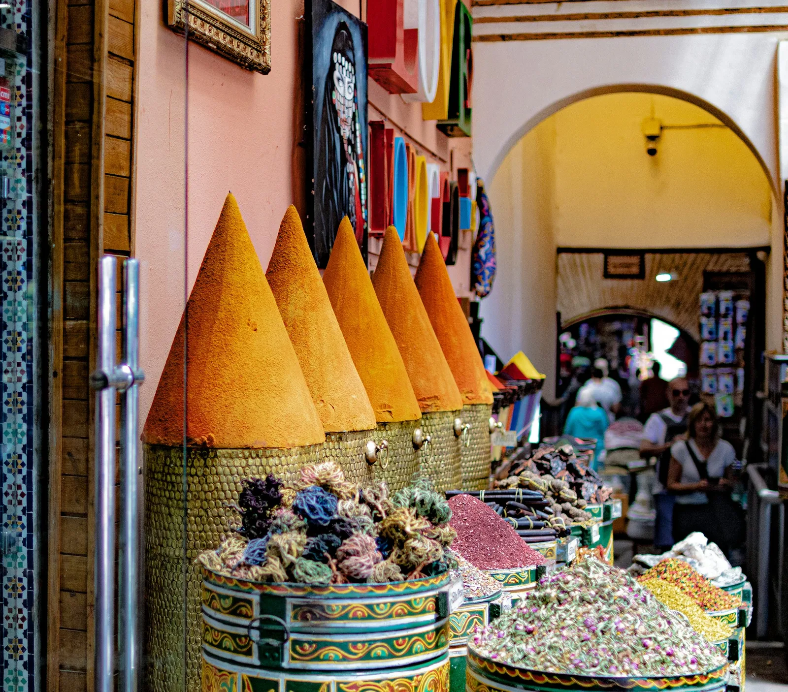 Overview of Chefchaouen blue medina with the Spanish Mosque on the hill